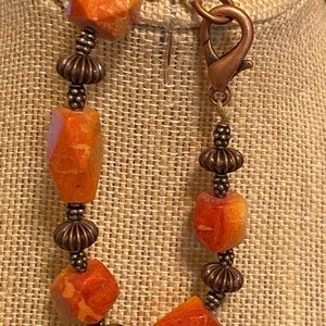 Natural apple coral with copper bracelet